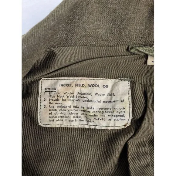 Vtg WWII 1945 Ike‎ Wool Field Jacket 36R Military Army District of Washington